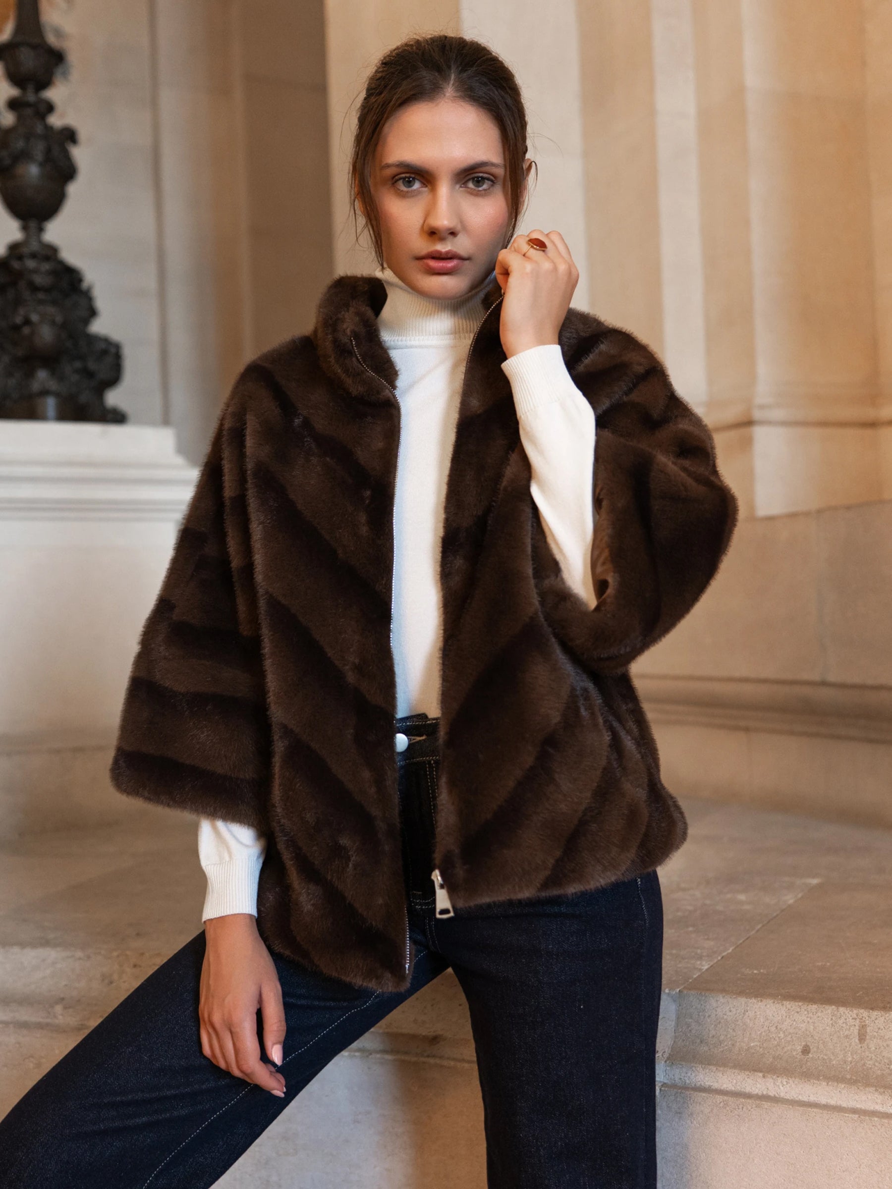 Keely - Faux fur cape jacket