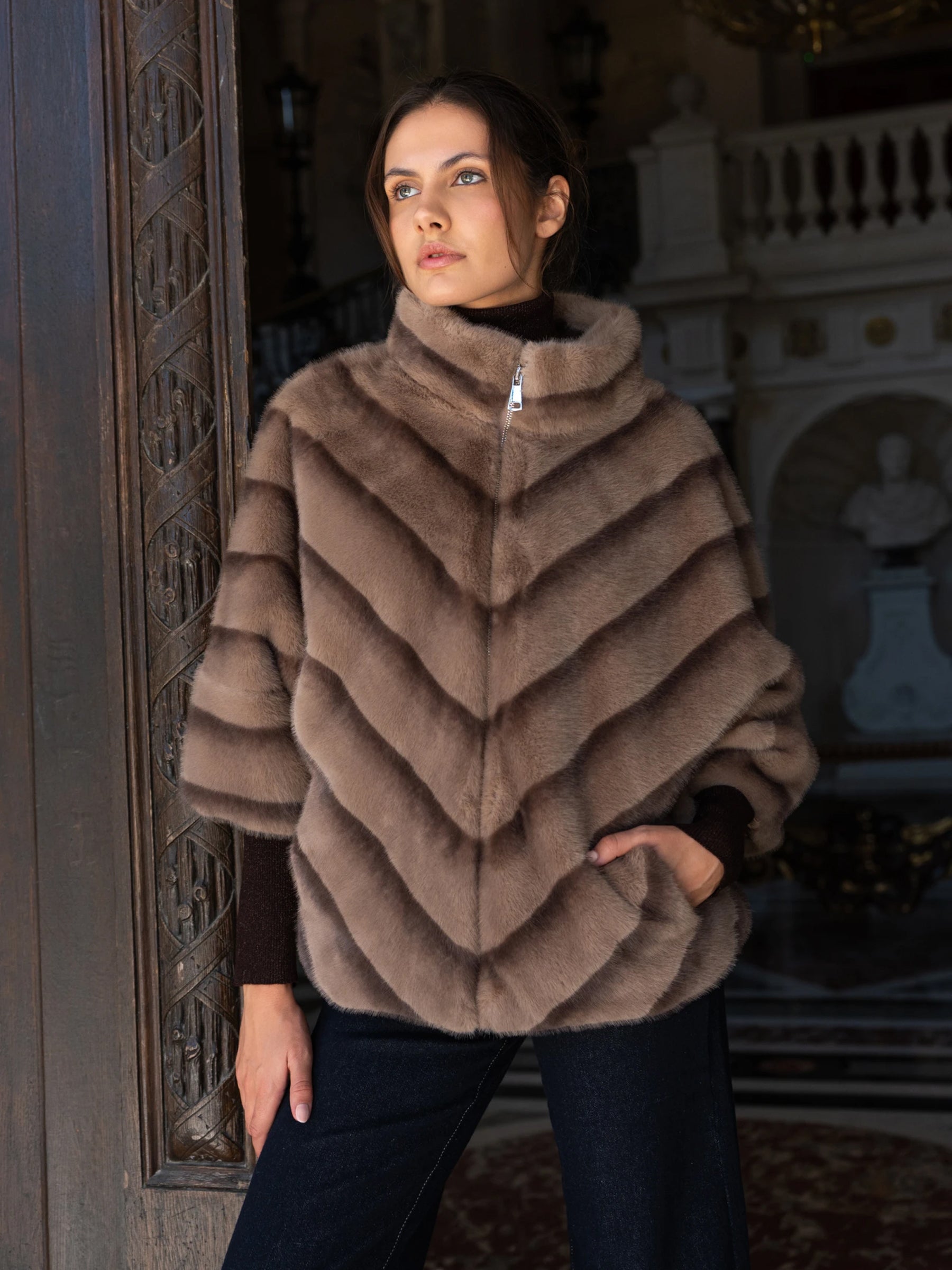 Keely - Faux fur cape jacket
