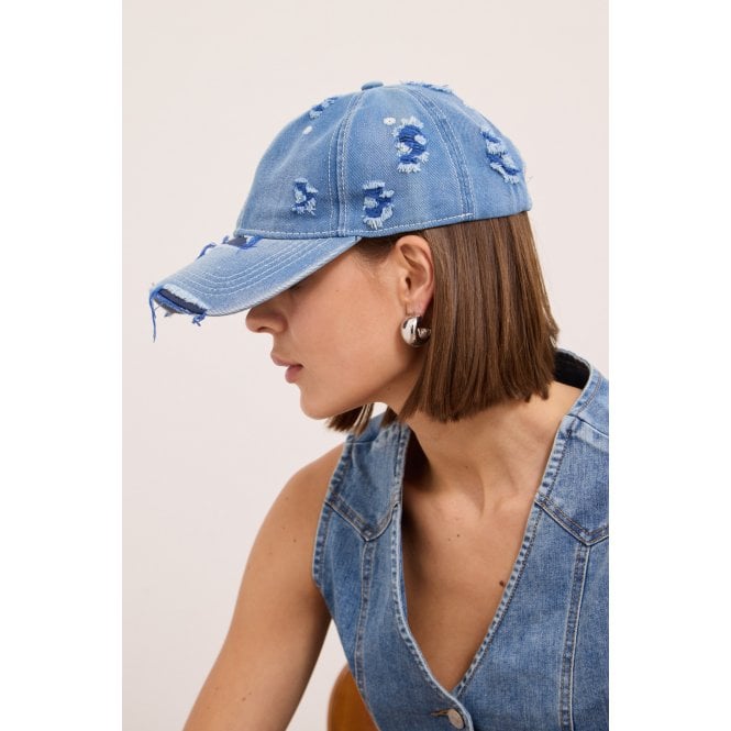 Denim blue ripped baseball cap