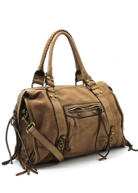 Lara taupe vintage leather weekend bag